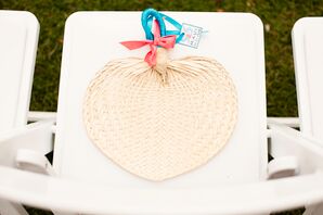 Raffia Fan With Coral and Teal Accents