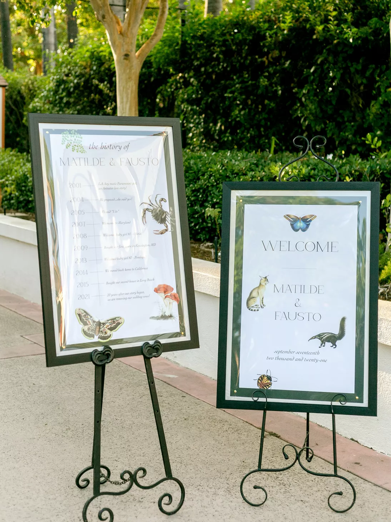 Welcome signs for a butterfly-themed vow renewal