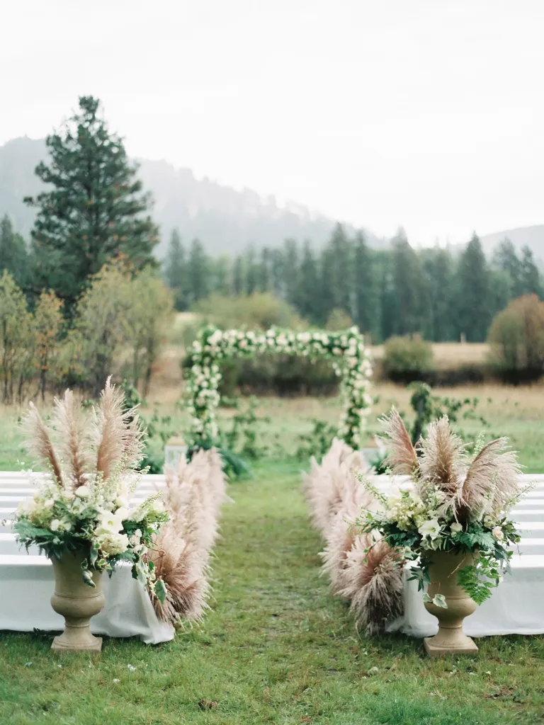 Pampas grass at a backyard wedding.