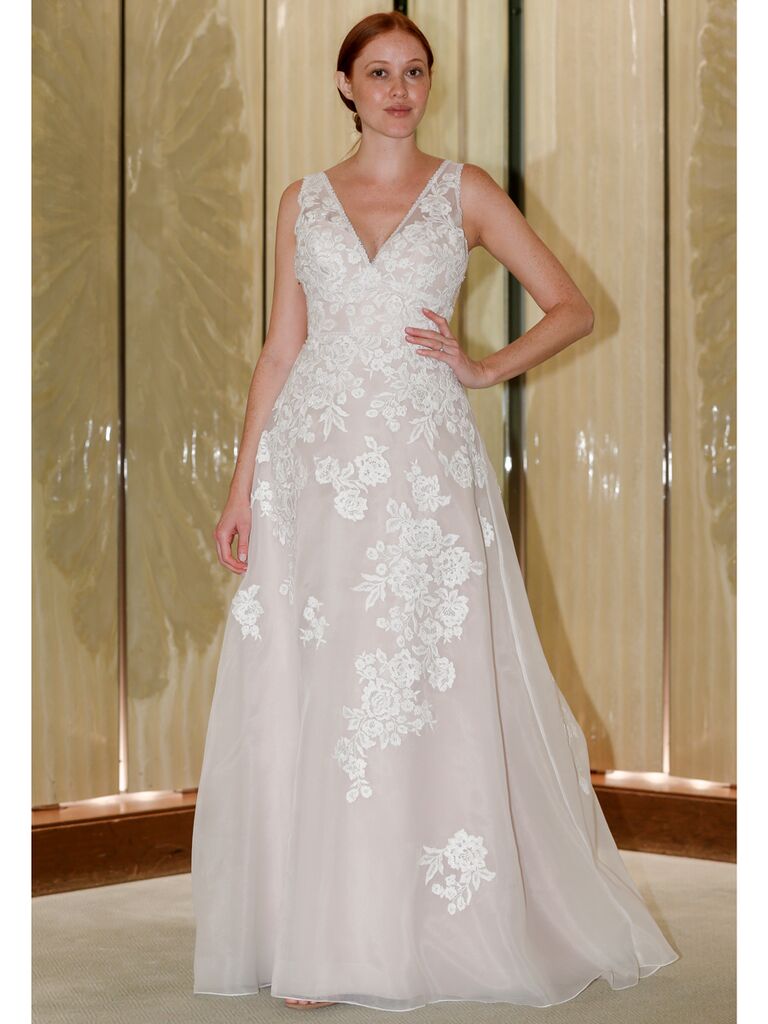 Randy Fenoli Fall 2019 Bridal Collection A-line wedding dress with sleeveless V-neckline