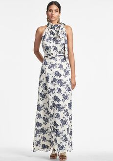 Sachin & Babi Kayla Gown - Ivory & Navy Peony Bridesmaid Dress