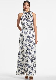 Sachin & Babi Kayla Gown - Ivory & Navy Peony Bridesmaid Dress