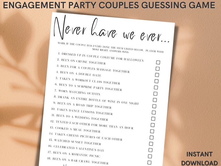 Happy Designs by Nisha Never Have I Ever Game for your engagement party