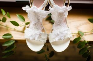 White Flower, Pearl Open-Toe Wedding Shoes