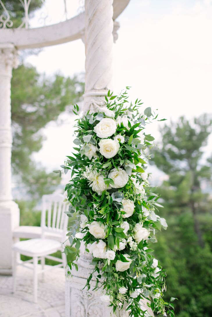White Garden Rose and Greenery Gazebo Arrangement