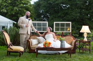 Bride and Groom on Vintage Lounge Furniture