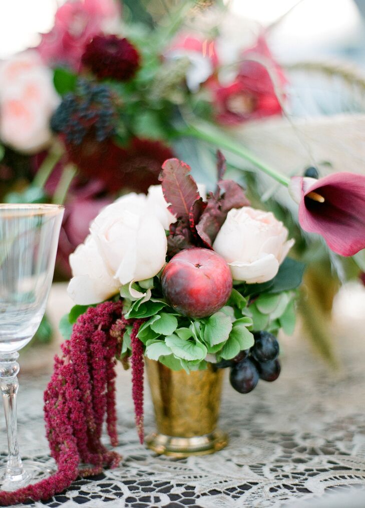 Burgundy Amaranthus and Fruit Centerpiece