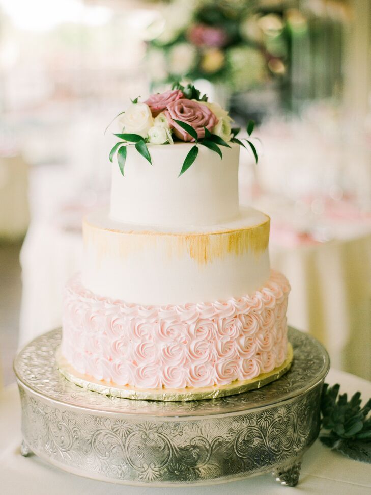 Gold Brushed Cake with Blush Buttercream Rosettes