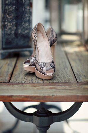 Pink and Black Lace Bridal Shoes