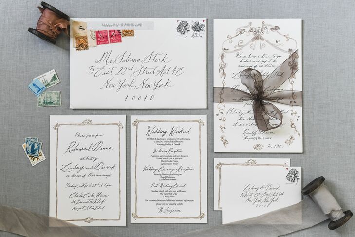 Vintage-Inspired, Hand-Lettered Invitations with Decorative Border