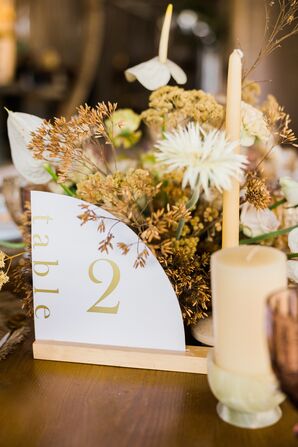 Modern Table Number With Gold Details at Boho-Chic Beach Wedding