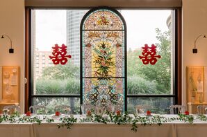 Chinese-Inspired Wall Art with Stained-Glass Window