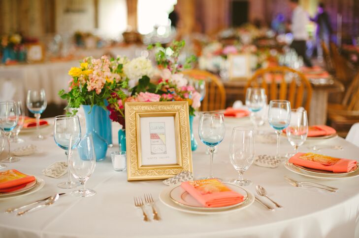 "With cocktails being our main theme, we named each table after an old-fashioned cocktail," Lauren says. "The table artwork were hand-painted, watercolor representations of the ingredients in each drink."