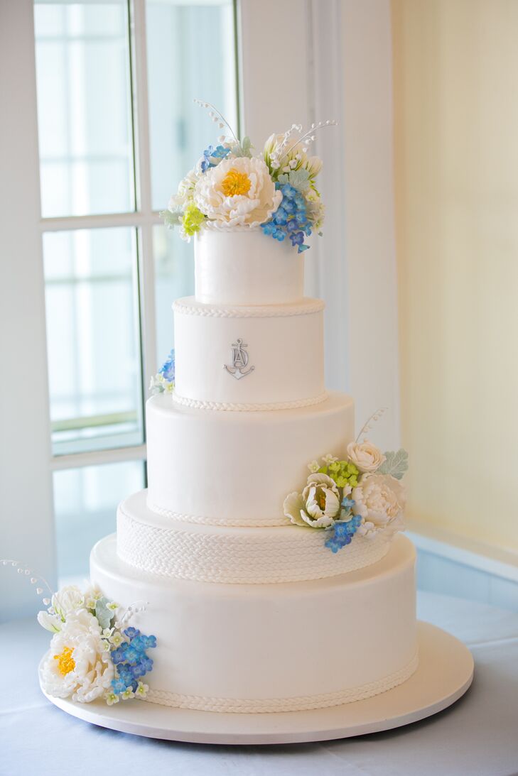 Classic Sugar Flower Cake With Nautical Motif