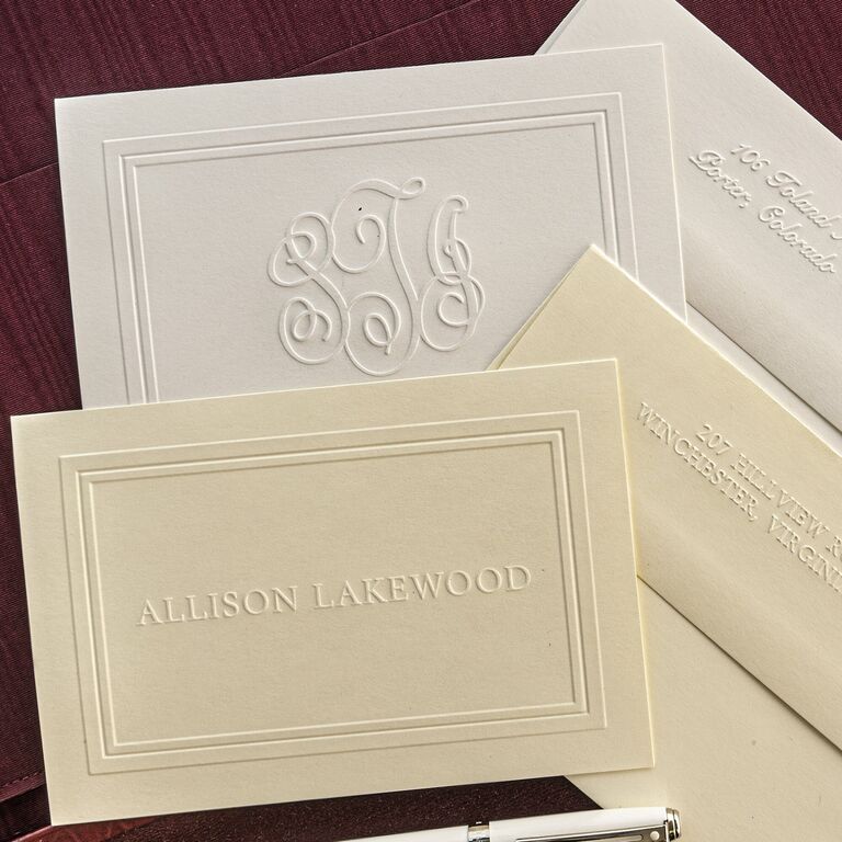 Embossed couples stationery set from Etsy