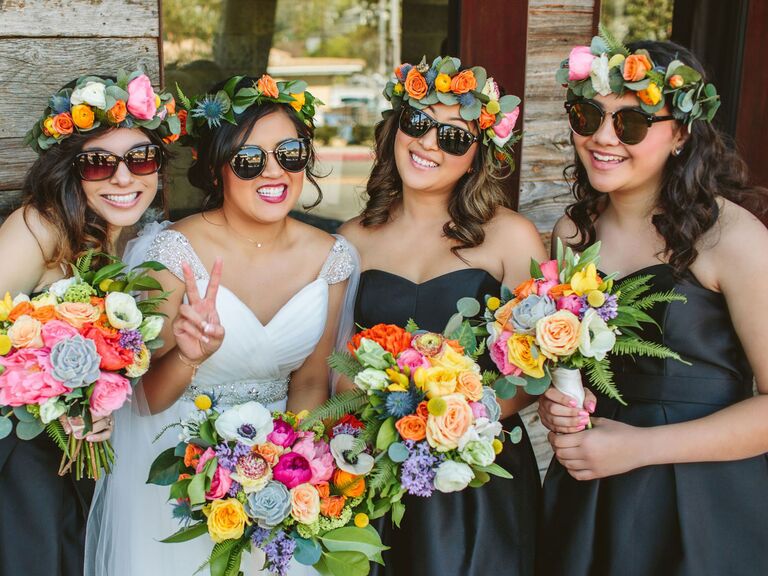 Bride with matching flower crowns
