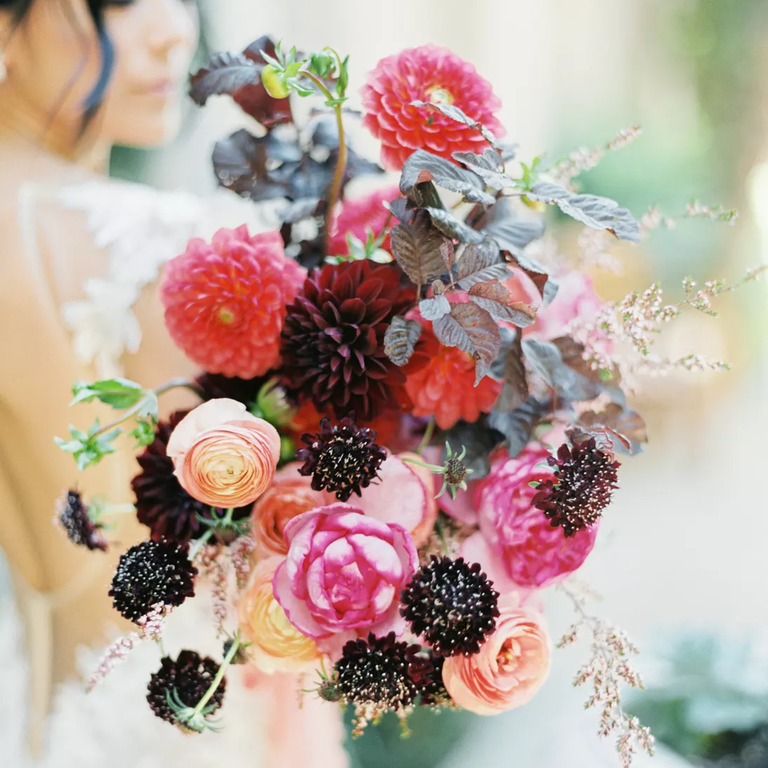Dahlia, Scabiosa and Ranunculus wedding bouquet