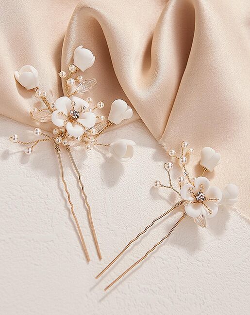AW Bridal AW BRIDAL Wedding Hair Pins Flower Bridal Hair Pieces Bridal Hair Comb Clip Wedding Hair Accessories for Brides Bridesmaids 2Pcs (Gold) Gold Pins, Combs + Clip - 7