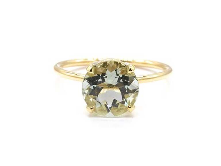 Round-cut green amethyst engagement ring with yellow gold band