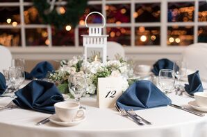 Wintery White Centerpieces with Carriage Lanterns