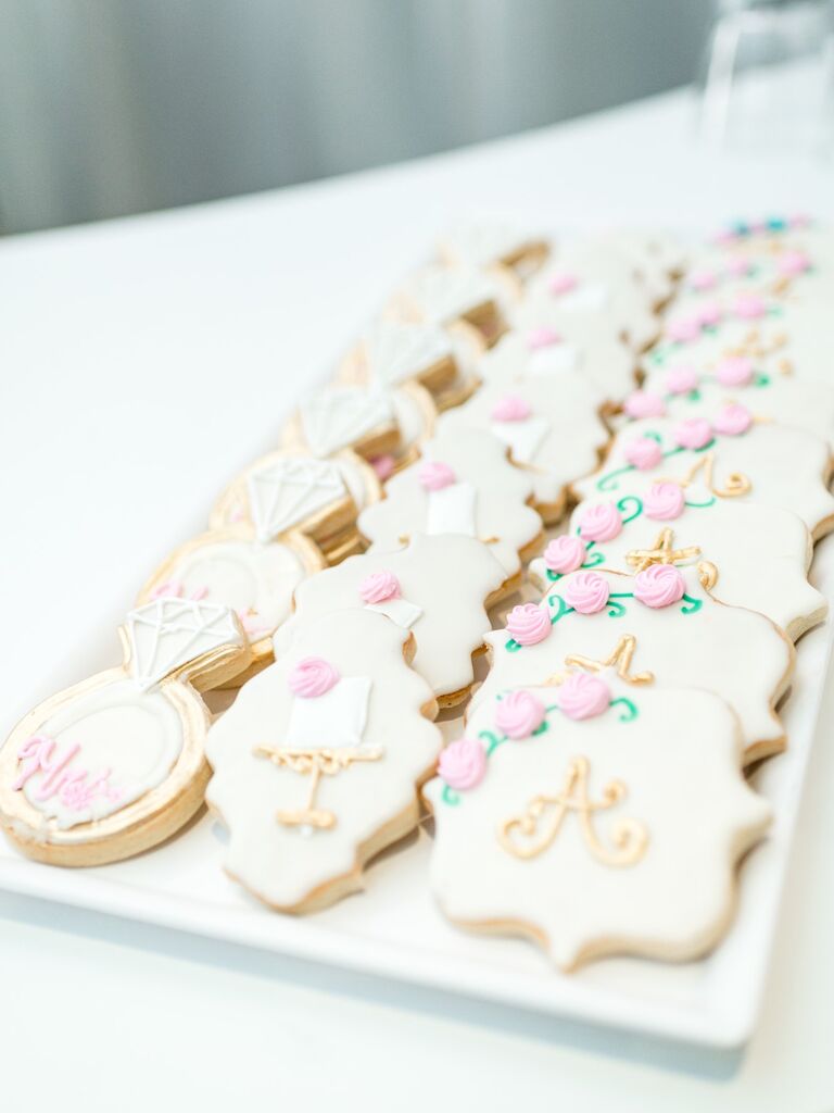 Elegant sugar cookie dessert idea for bridal shower. 
