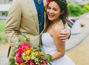 Using a colorful Mexican blanket for inspiration, Viviana Belmares (24 and a textile designer) and Dustin McKay (25 and a fire systems inspector) blen