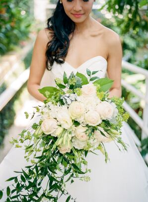 Cascading Bouquet of Champagne Blooms and Greenery
