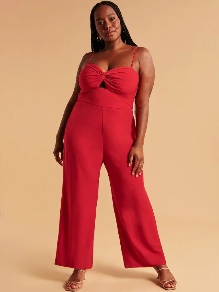 Red twist-front jumpsuit