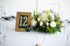 Gold and Navy Table Number With Anchor