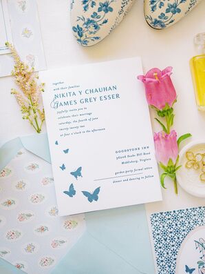 Blue Wedding Invitation With Butterflies