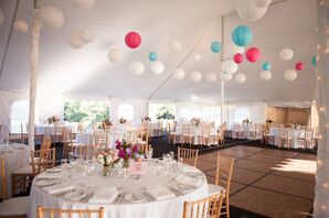 Colorful Paper Lanterns in Tented Reception