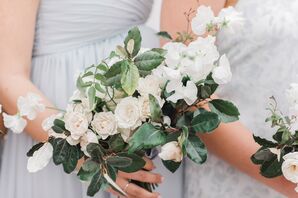 Simple White and Ivory Sweet Pea and Rose Bouquets
