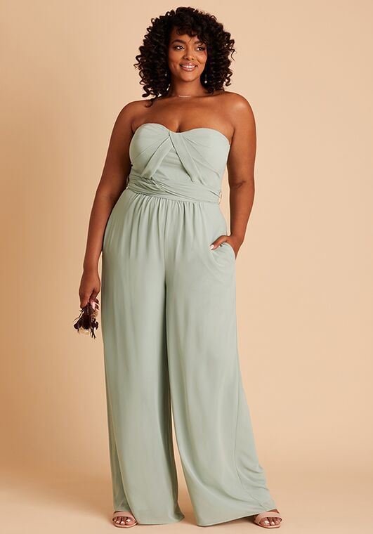 Birdy Grey Gigi Convertible Jumpsuit in Chiffon Sage Sweetheart Bridesmaid Dress - 6