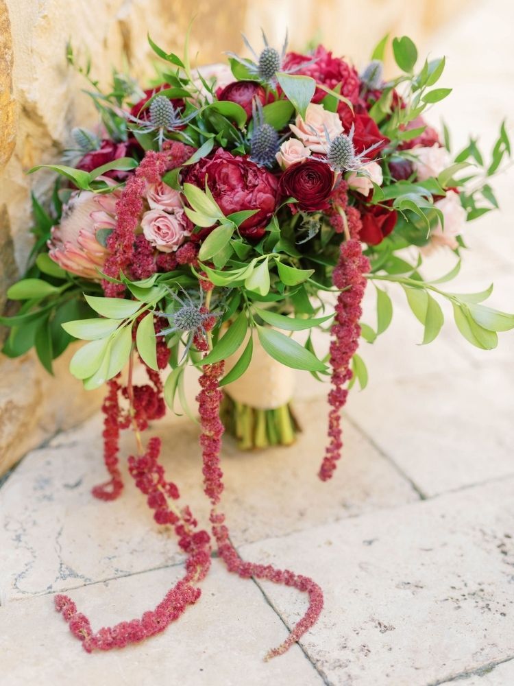 bouquet with cascading amaranthus