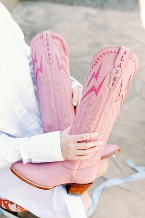 Custom Pink Cowboy Boots With Lightning Designs for the Bride