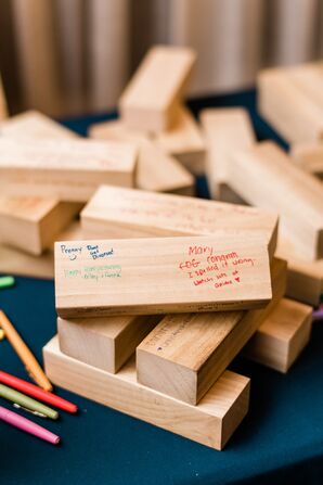 Jenga Game Piece Guest Book at Wedding in Raleigh, North Carolina