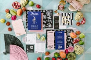 Indigo-and-Black Invitations for Wedding in Tulum, Mexico