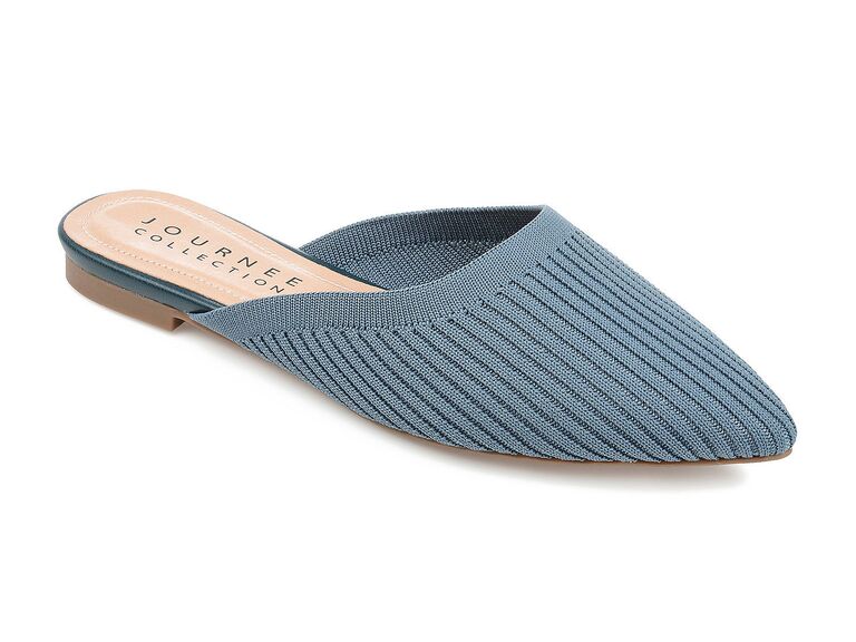 Knit fabric mules covered in a shade of blue