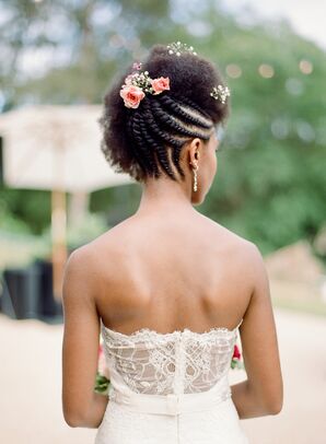 Bride with Braided Up-Do of Pink Roses and Baby's Breath