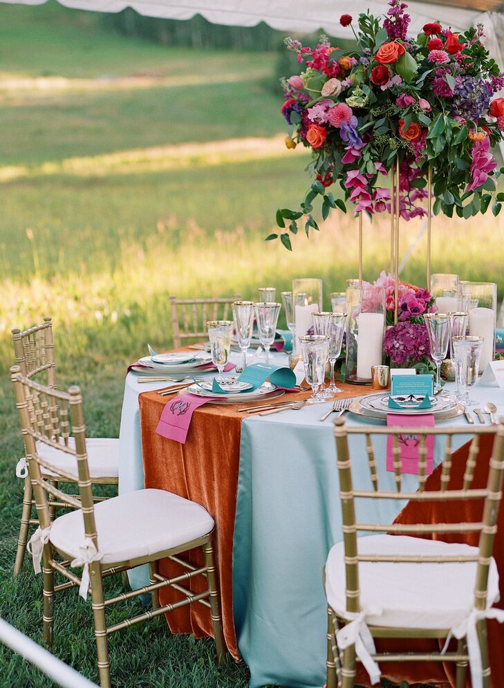 Jewel-Tone Reception Decor at Lynn Britt Cabin in Aspen, Colorado