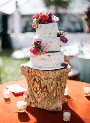 Three-Tier Cake on Gold Tree Stump Cake Stand