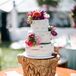 Three-Tier Cake on Gold Tree Stump Cake Stand