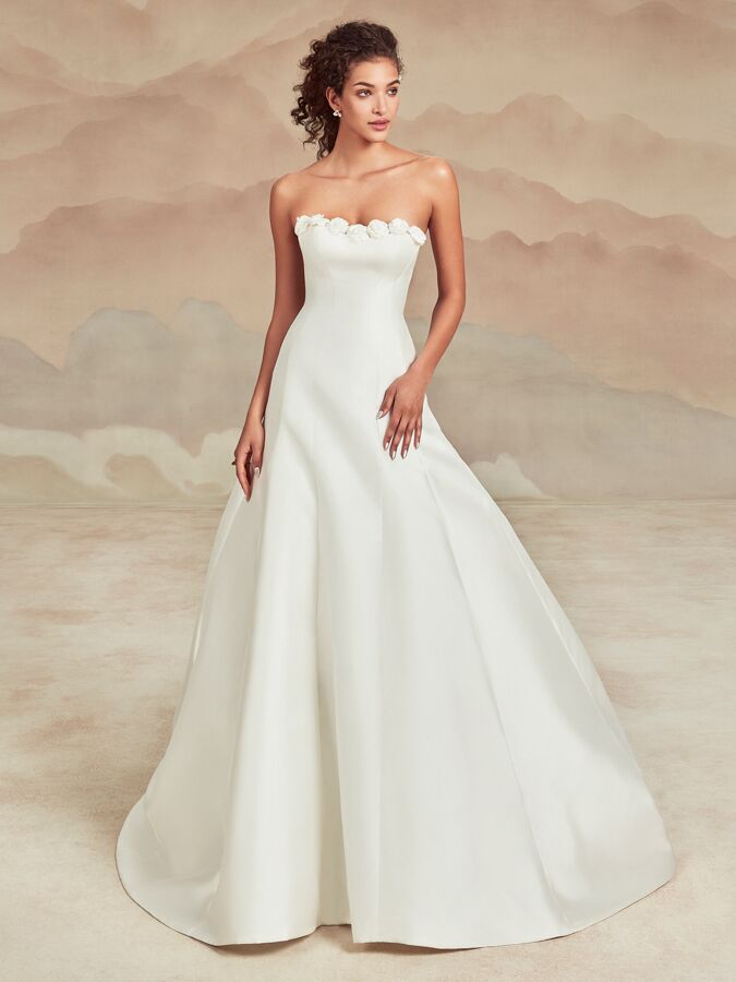 Ines Di Santo strapless A-line wedding dress with rosette accents