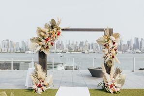 Bohemian Wedding Arch With New York Skyline View Background