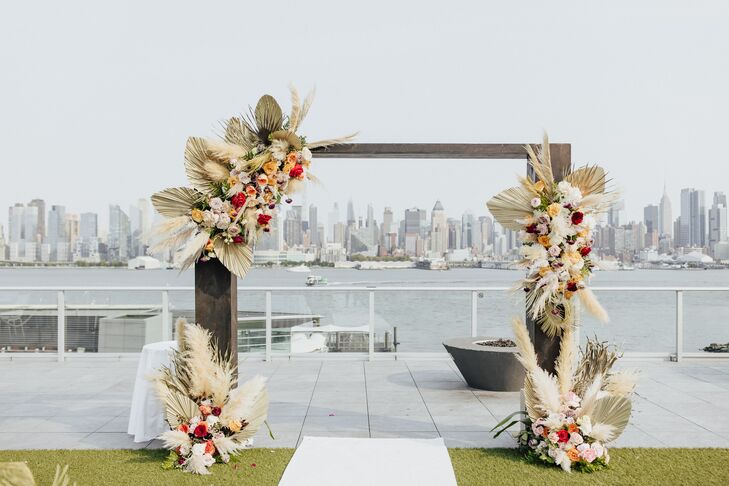 Bohemian Wedding Arch With New York Skyline View Background
