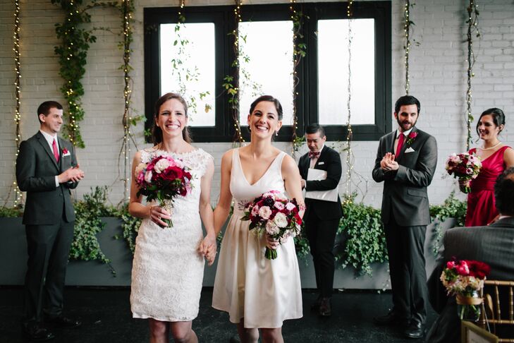 Inspired by OkCupid.com—the website where they first met, Allison and Beth Anne planned a playful, winter wedding using patterned paper, embossed gold