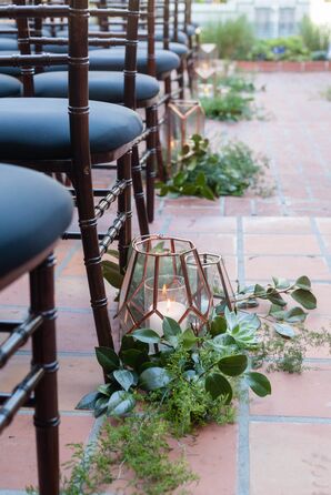 Copper Geometric Lanterns Wrapped in Greenery