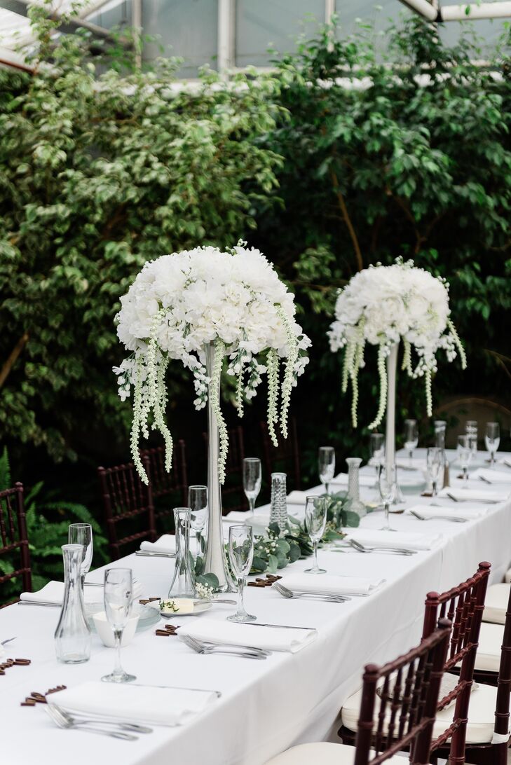 White Dining Tables with Tall Centerpieces