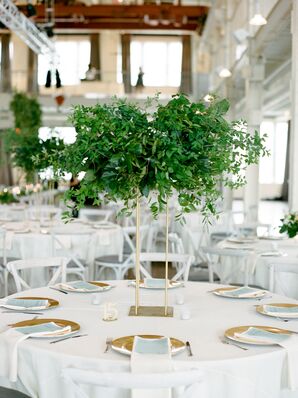 Tall Gold Centerpiece with Ivy and Smilax
