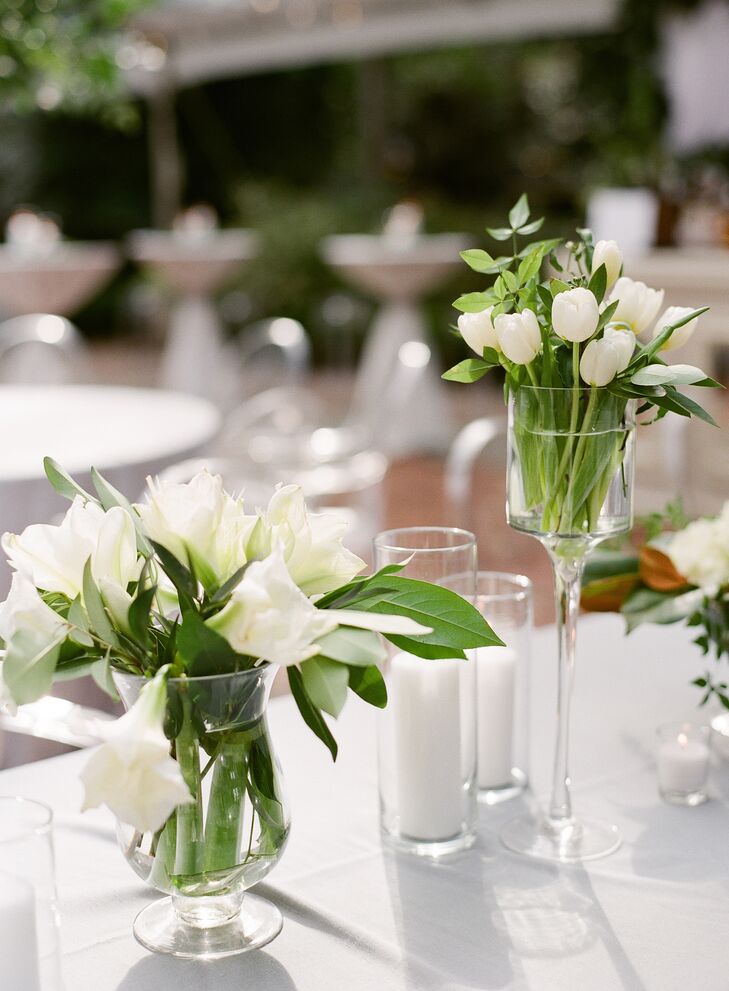 Modern, White Tulip and Amaryllis Centerpieces